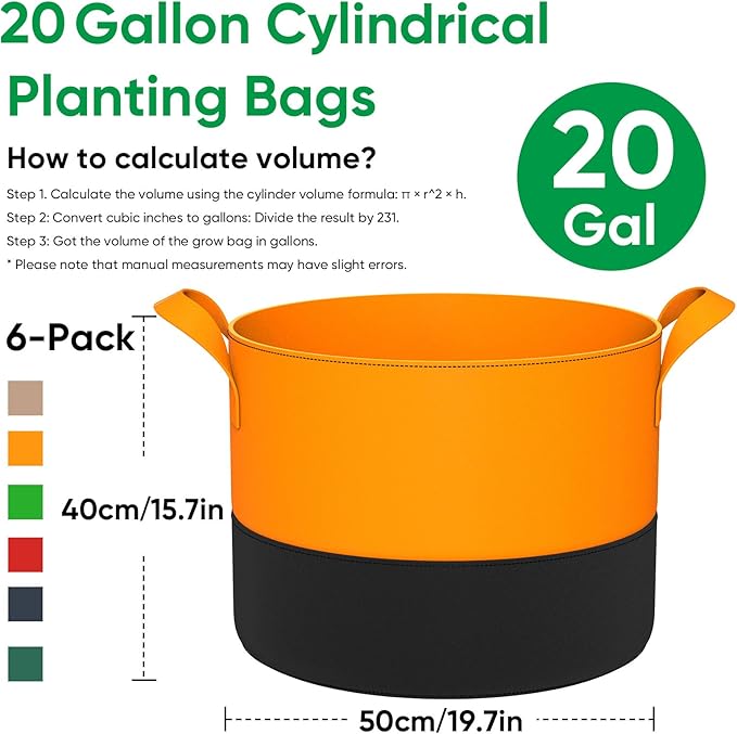 6-Pack 20 Gallon Grow Bags - 350G Heavy Duty Thickened Colorful Potato Grow Bags - Image 2