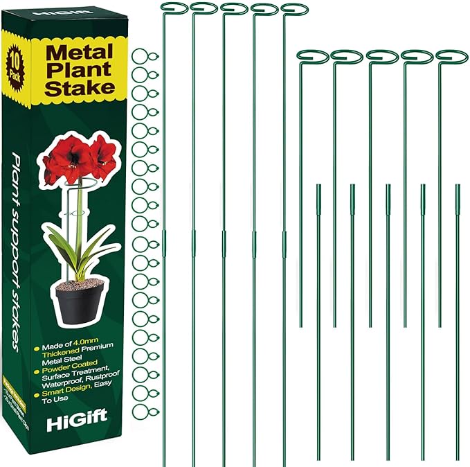 10 Pack Height Adjustable Plant Support Stakes, Metal Plant Stakes by HiGift