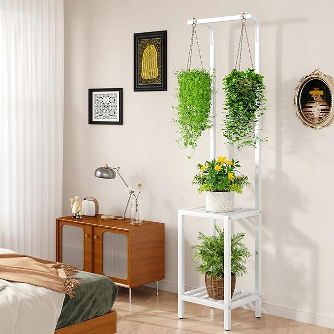 IBUYKE 67 Inch Tall Plant Stand Indoor Outdoor, 3 Tier Metal Hanging Plant Shelf - Image 4