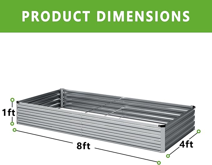 2PCS 8x4x1FT Galvanized Raised Garden Bed Kit, Vegetable Boxes-Rectangle Metal - Image 2
