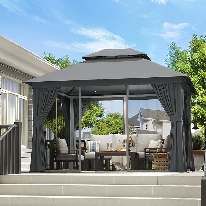 Aoxun Outdoor Gazebo for Patio 10x12, Metal Frame Canopy - Image 4