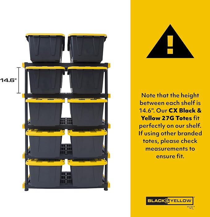 CX Black & Yellow, 5-Tier Heavy Duty Plastic Storage Shelves that Support up to - Image 3