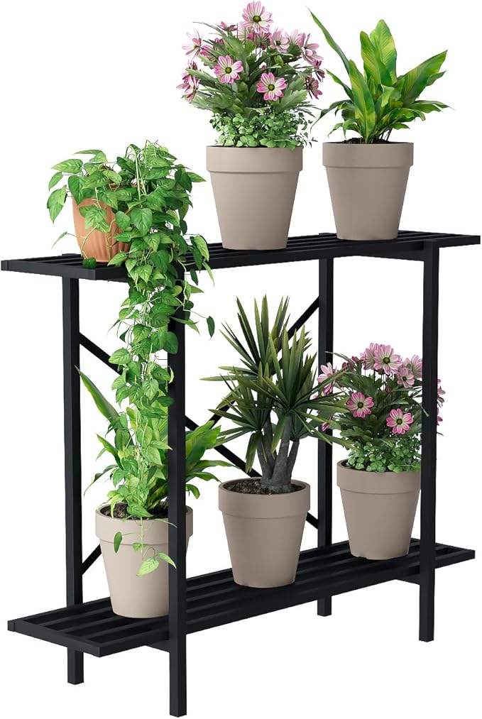 Zhongma 2 Tier Metal Sturdy Heavy Plant Stand, Narrow Plant Stand Indoor and by Zhongma
