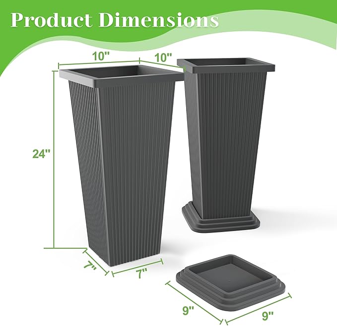 FENCY Set of 2 Tall Planters for Outdoor Plants, 24 Inch Large Tapered Pots - Image 3