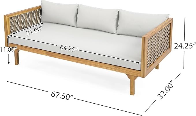 Merax 67.5" Outdoor Patio Daybed 3 Seater Sofa Bed, Acacia Wood Frame - Image 2