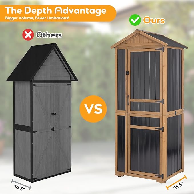 Outdoor Storage Cabinet, Wood & Metal Garden Shed - Image 7