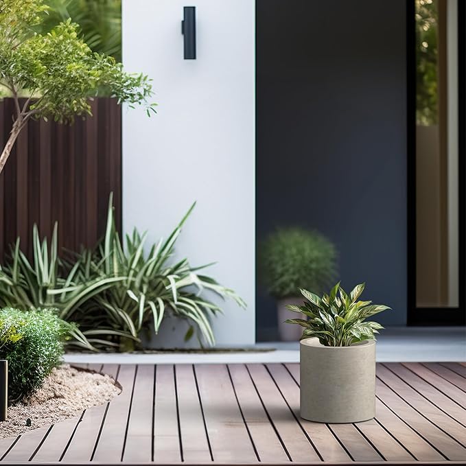 Kante 9.8" Dia Round Concrete Planter, Modern Style Large Cylindrical Plant Pot - Image 5