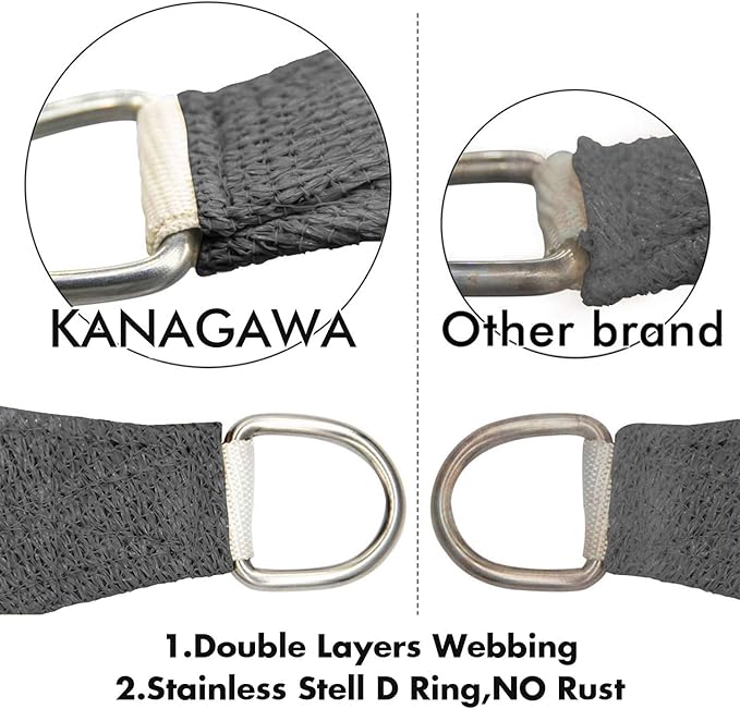 KANAGAWA Sun Shade Sail 10'x10'x14' Dark Gray Triangle UV Block Canopy Awning - Image 4
