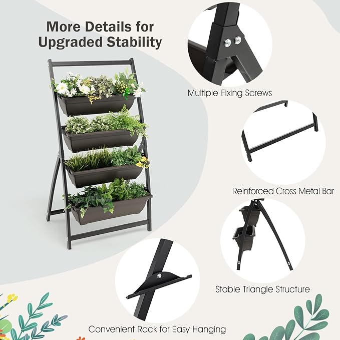 Giantex 2 Pcs 4.1FT Vertical Raised Garden Bed, 4-Tier Elevated Planter Box w/4 - Image 6