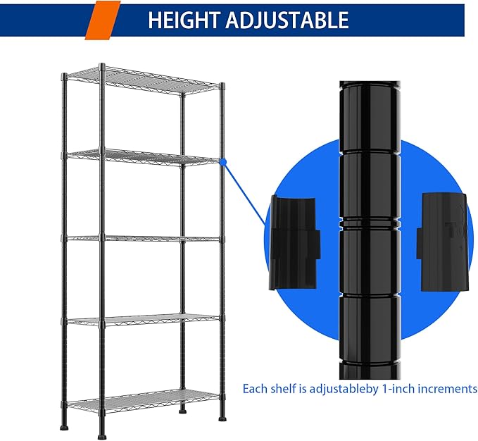 REGILLER 5-Wire Shelving Metal Storage Rack Adjustable Shelves, Standing - Image 5