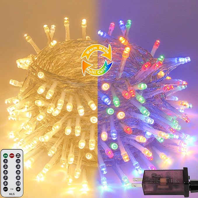 Warm White to Multicolor Color Changing 200 LED 66FT Connectable Christmas by SANJICHA