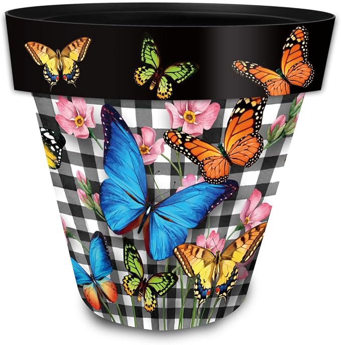 Briarwood Lane Checkered Butterflies Medium Planter - Image 4