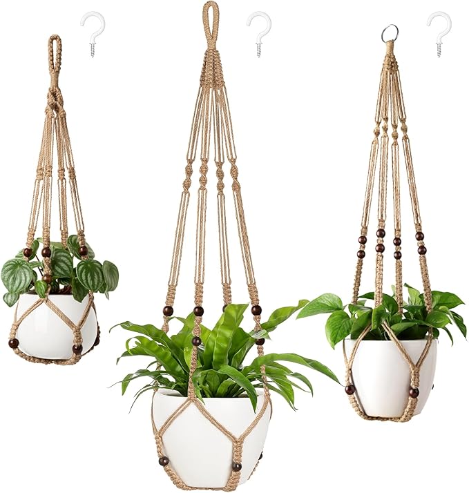 Mkono 3 Pack Macrame Plant Hangers Indoor Different Size Hanging Planter Basket by Mkono
