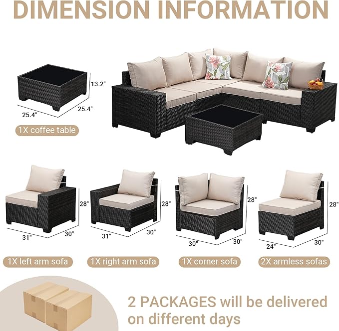 Jing's Villa 6-Piece Patio Furniture Set, All-Weather Outdoor Wicker Sectional - Image 7