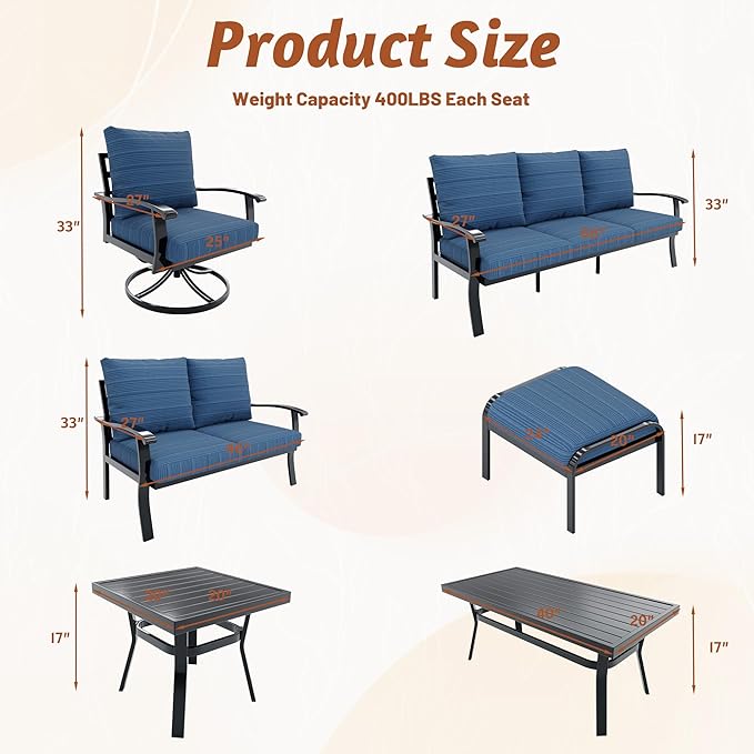HOMREST Metal Outdoor Ottoman, 3-Piece Aluminum Footstool w/Removable Cushion - Image 2