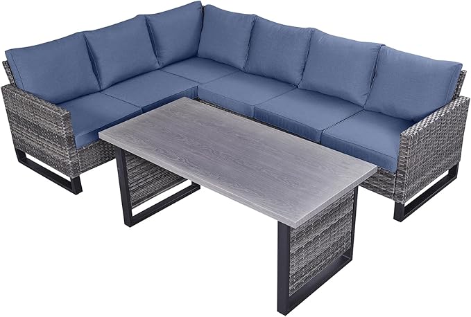 Belord Outdoor Sectional Sofa 6 Seater L Shaped Couch Wicker Patio Conversation by Belord