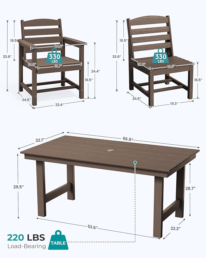 SERWALL Patio Dining Sets for 6 Person, HDPE Dining Set - Image 2