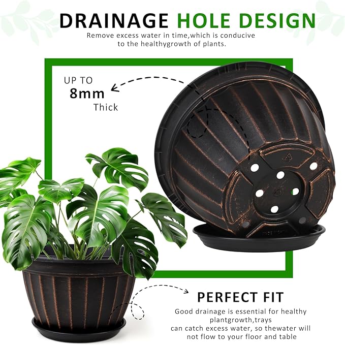 FGstyle 4 Pack 16 inch Plant Pots, Retro Vertical Stripe Planters - Image 3