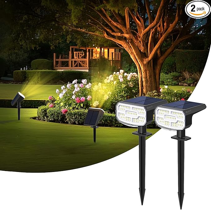 Solar Lights Outdoor Waterproof IP65, Auto On/Off, 2700K 2 Lighting Modes by JEJOT
