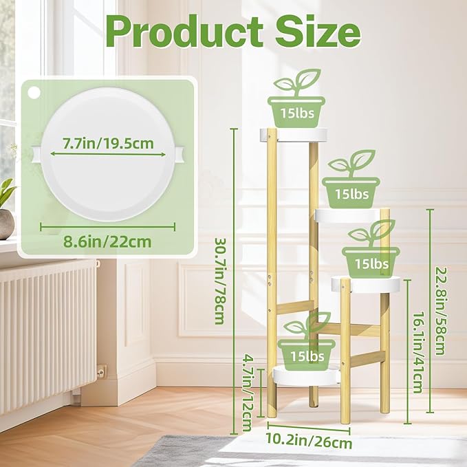 iDavosic.ly 4 Tier Bamboo Plant Stand Indoor Outdoor - Image 3