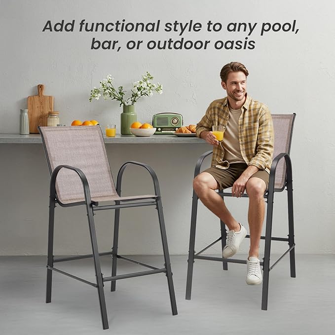 HOMREST Outdoor Bar Height Stools Set of 8, High Back Patio Chairs - Image 7