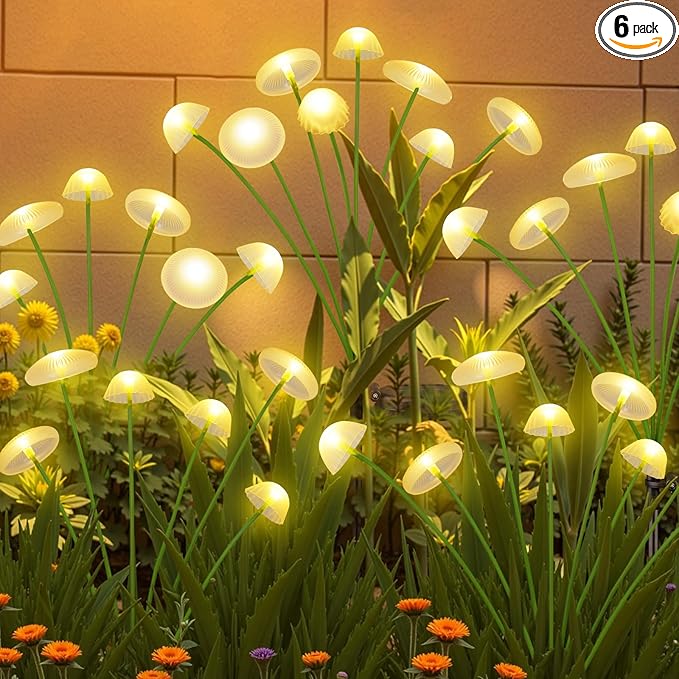 KAQ Solar Garden Lights Outdoor 6PK 48LED, Mushroom Solar Lights Outdoor by KAQ