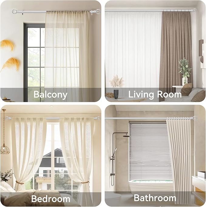 Silver Curtain Rods for Windows 48 to 84, 2 Pack 5/8 Inch Black Heavy Duty - Image 6