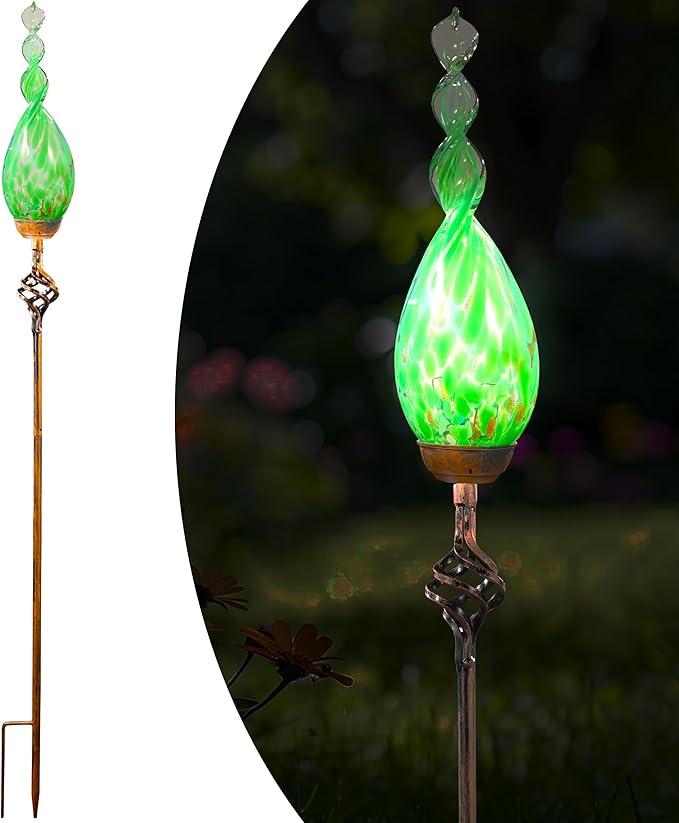 Solar Garden Lights Outdoor, Decorative LED Flame Garden Stakes, Hand Blown by Unknown