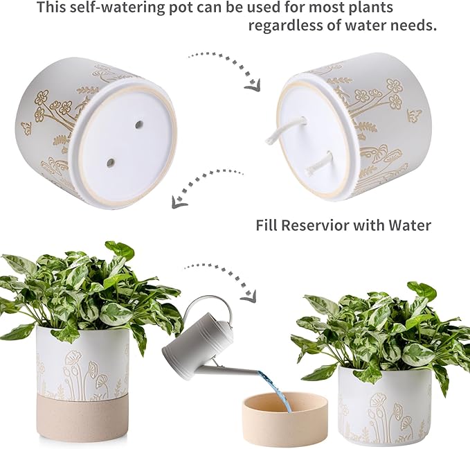 Nihow Self Watering Plant Pot: 6 Inch Ceramic Planter - Image 3