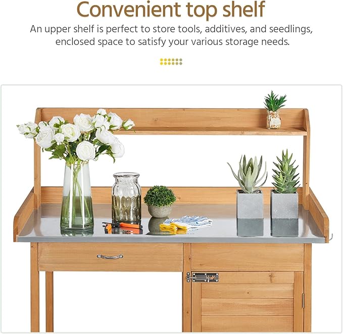 Yaheetech Outdoor Garden Potting Bench Table Work Bench Metal Tabletop - Image 6