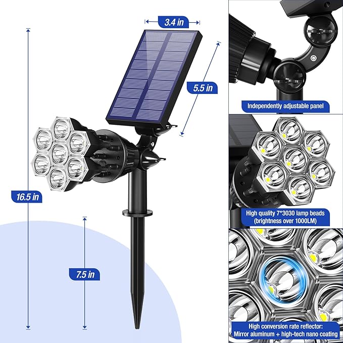 Solar Spot Lights Outdoor 1000LM, IP68 Waterproof Solar Lights Outdoor - Image 7