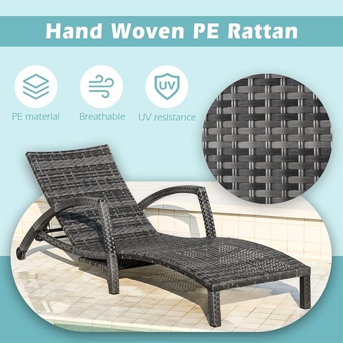 Chaise Lounge Chairs Outdoor Set of 2, Comfy Outside Wicker Patio Pool Lounge - Image 3