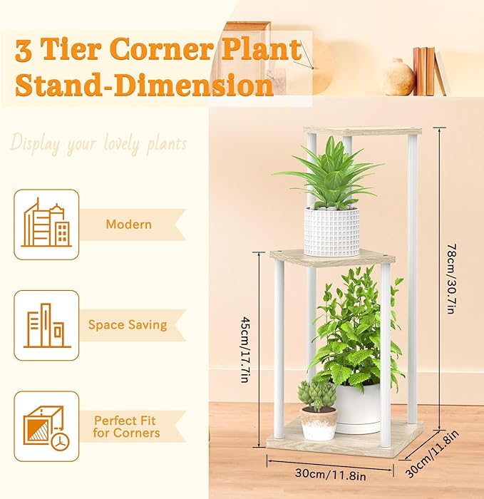 3 Tier Plant Stand Indoor Outdoor, Metal Wood Tiered Corner Plant Stands Pot - Image 2