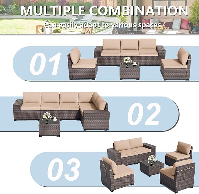 ALAULM 6 Pieces Patio Furniture Set, Oversized Seat/Armrest and High Back - Image 7