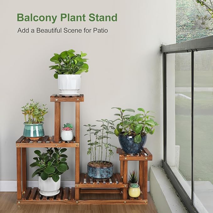 Pine Wood Plant Stand Indoor Outdoor Multi Layer Flower Shelf Rack Higher and - Image 5