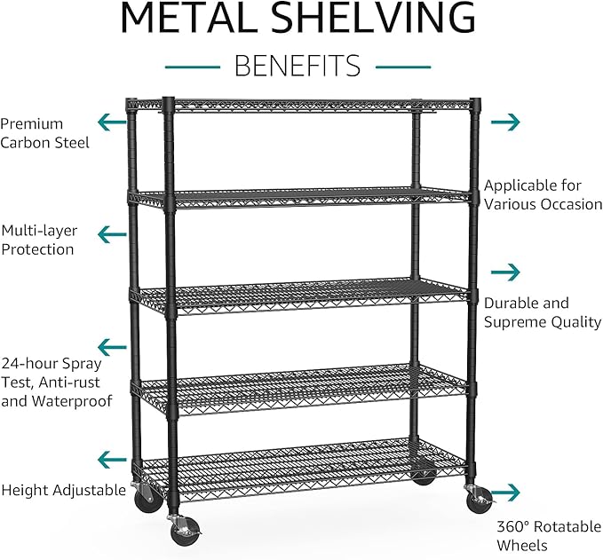 IZEUK Garage Shelving Wide Storage Shelves 5 Tier Metal Shelves 4000 LBS Heavy - Image 4