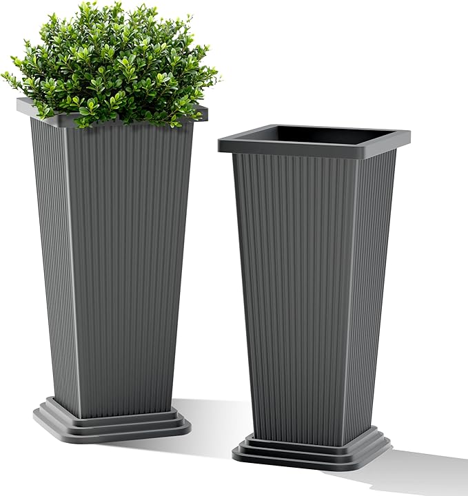 FENCY Set of 2 Tall Planters for Outdoor Plants, 24 Inch Large Tapered Pots by FENCY