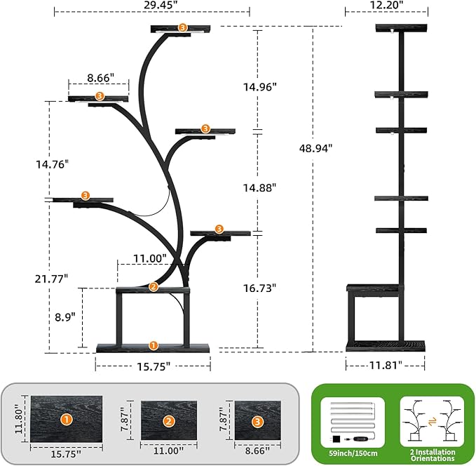 Plant Stand Indoor with Grow Lights, 7 Tiered Indoor Plant Shelf, Metal Plant - Image 6