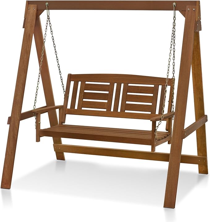 Furinno Tioman Hardwood Patio / Garden / Outdoor 4ft Porch Swing, 2 Seater by Furinno-FitsYourSpaceFitsYourBudget