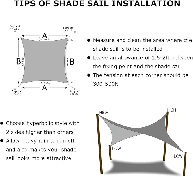KANAGAWA Sun Shade Sail 10'x10' Gray Square UV Block Canopy Awning Shelter - Image 6