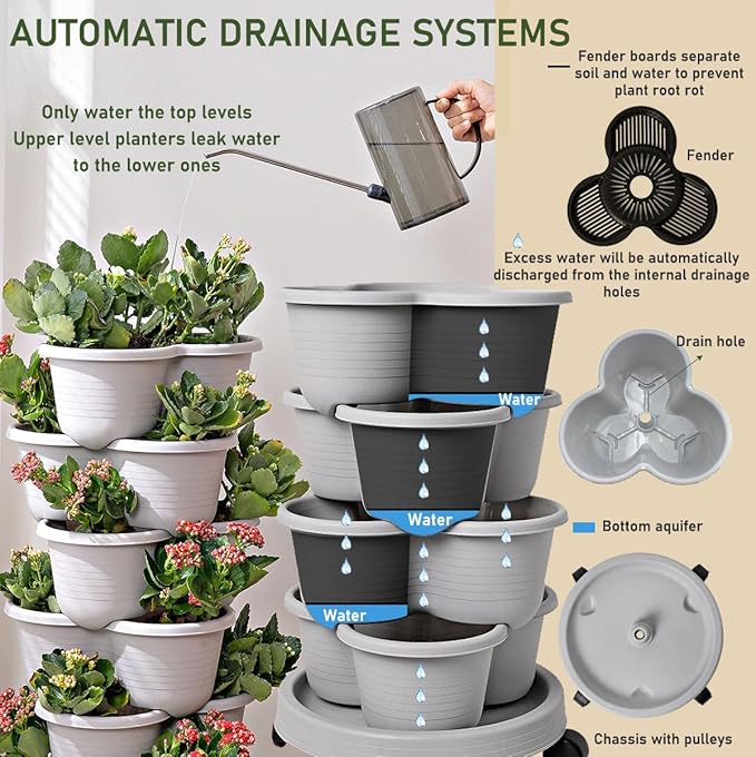 Vertical Strawberry Planter 3 Tier Hanging Vertical Gardening Stackable Planter - Image 3