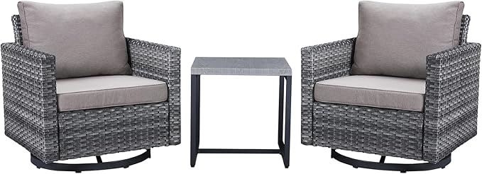 Belord Outdoor Bistro Set 3 Piece Wicker Swivel Rocker Patio Chairs, Oversize by Belord