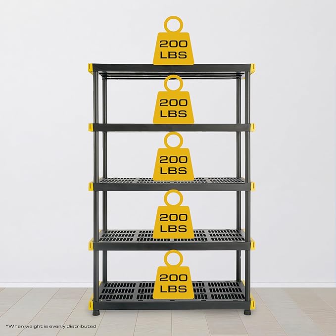 CX Black & Yellow, 5-Tier Heavy Duty Plastic Storage Shelves that Support up to - Image 4