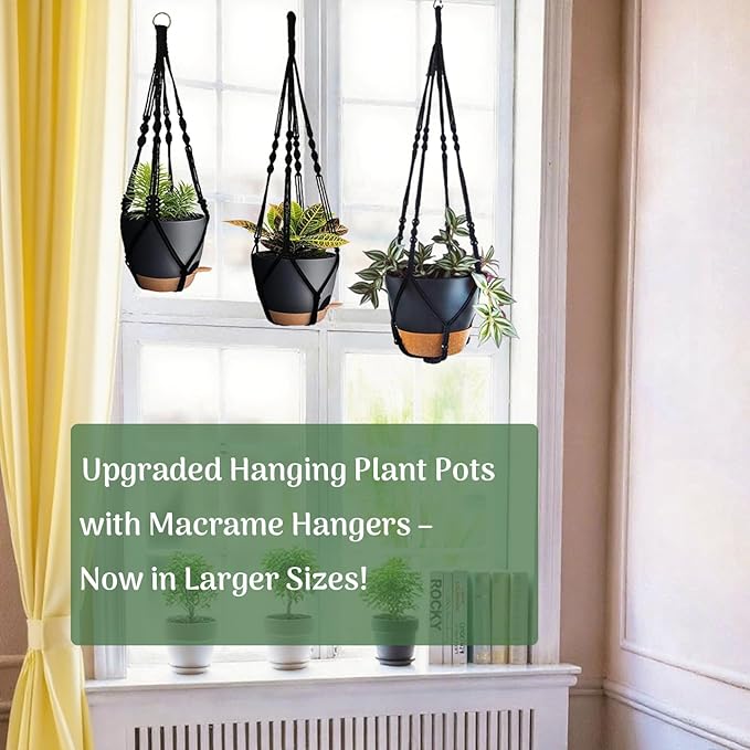 3 Pack Self Watering Hanging Planters Macrame Plant Hangers - Image 7