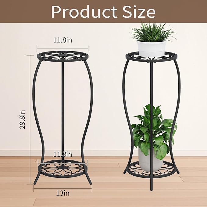 Plant Stand Indoor Outdoor, 2 Tier Metal Tall Plant Stand, Flower Pot Stand - Image 3