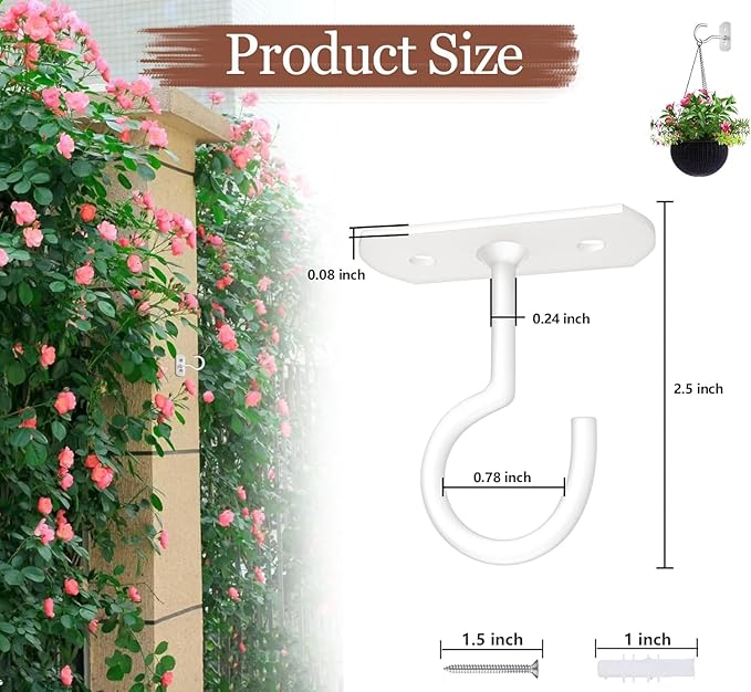 Ceiling Hooks 6Pack for Hanging Plants 2.5in White - Image 2
