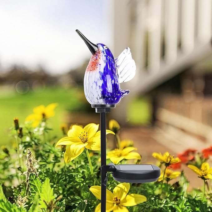 Bshine Solar Garden Decoration Outdoor Hummingbird Lights Stake, Hand Blown - Image 7