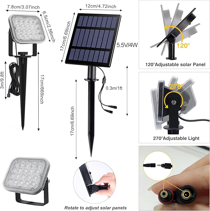 Solar Spot Lights Outdoor, 20 LED IP65 Waterproof Solar Landscape Spotlights - Image 4