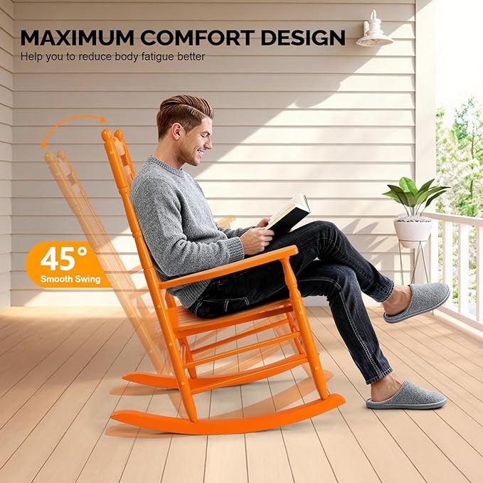 VINGLI Wooden Rocking Chair, Outdoor Chair - Image 6