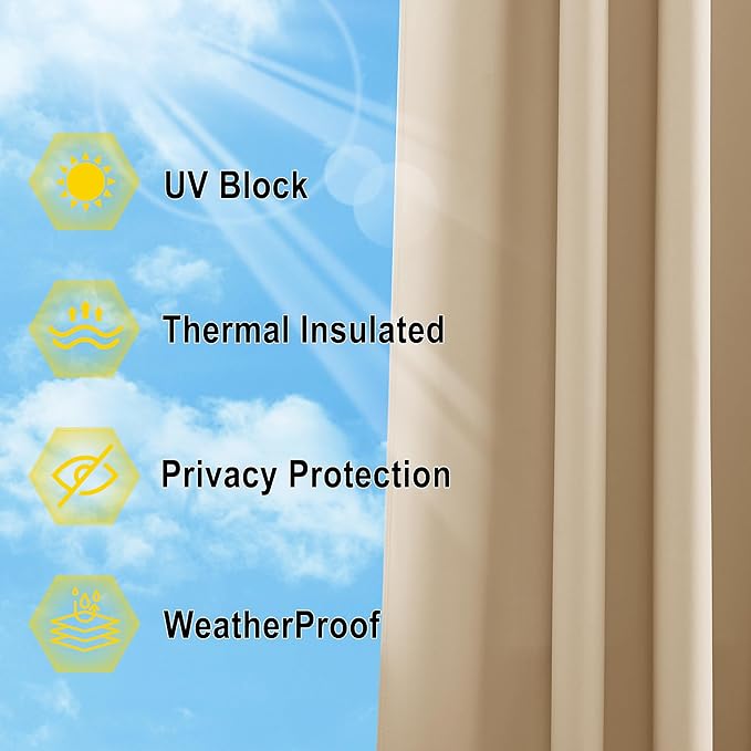 NICETOWN Waterproof Outdoor Curtain W66 x L95 inch, Stainless Grommet Sunlight - Image 6